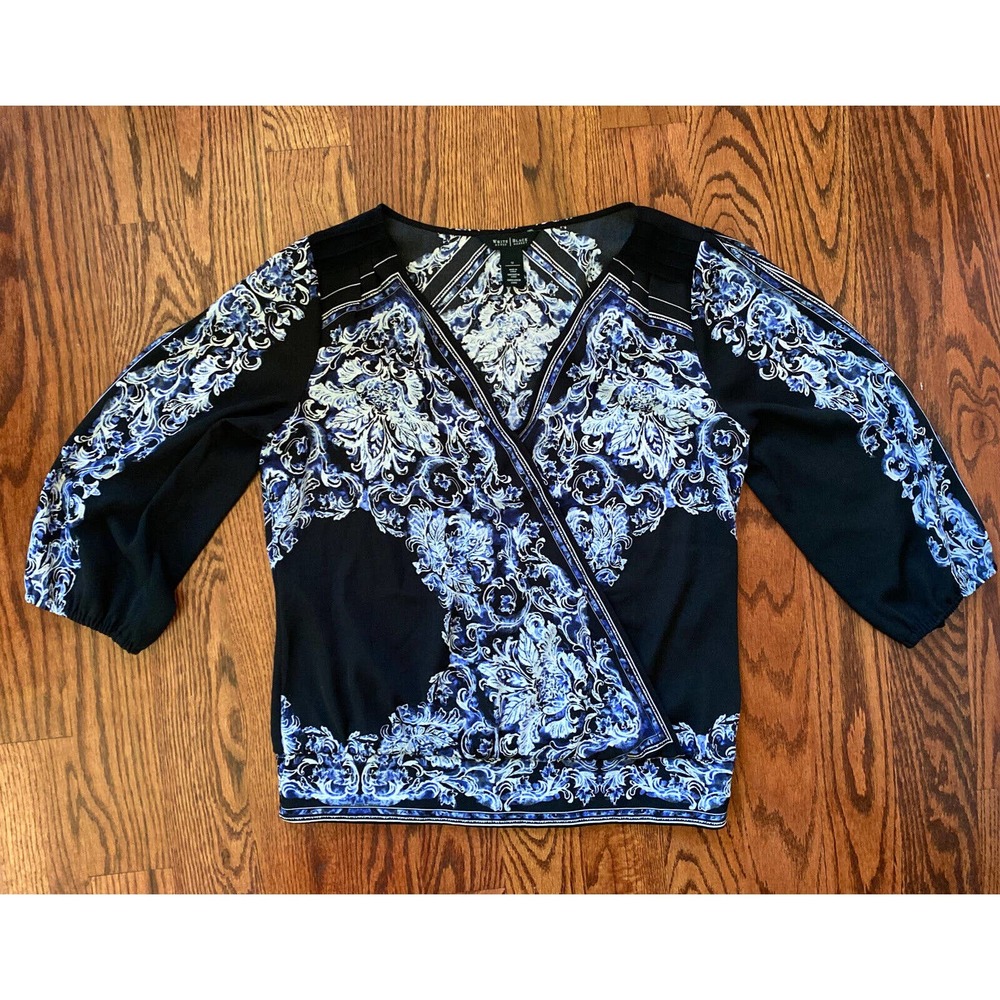 white house black market lovely Royal blue & black Blouse 12